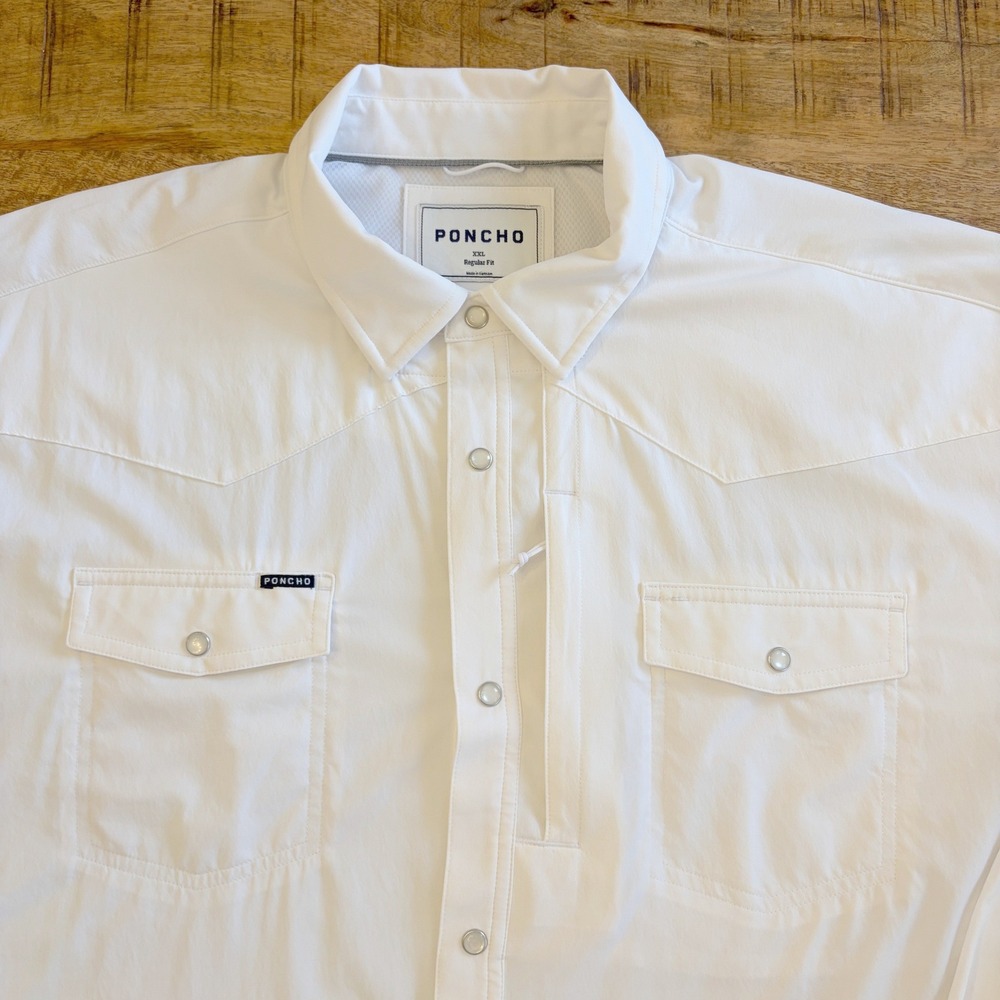Poncho Western Pearl Snap Shirt Mens XXL Sleeve Logo Performance Long Sleeve - Picture 4 of 9